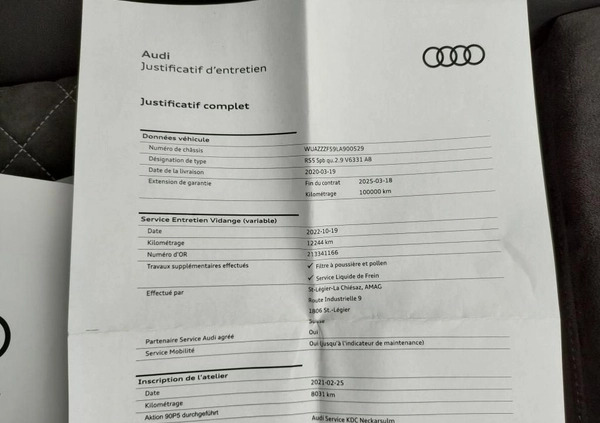 Audi RS5 cena 329900 przebieg: 16000, rok produkcji 2020 z Miastko małe 781